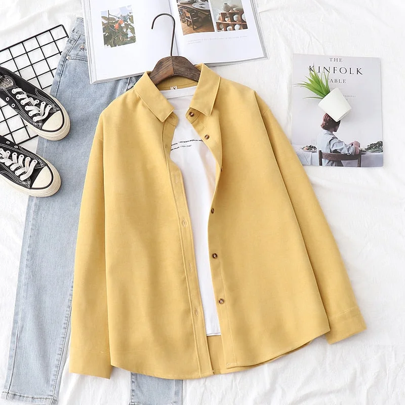 2021 New Simple Women's Shirt Long Sleeve Loose Tops Office Lady Casual Pink White Blue Long Sleeve Blouses Fashion Clothing