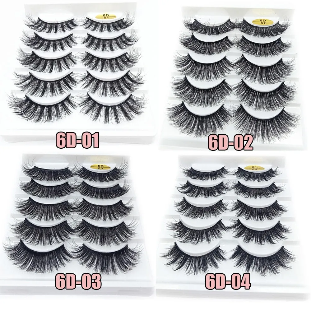 5Pairs 6D Mink Lashes False Eyelashes Natural Long Eyelash Extension Cross Volume Soft Fake Eye Lashes Winged Faux Cils Dropship