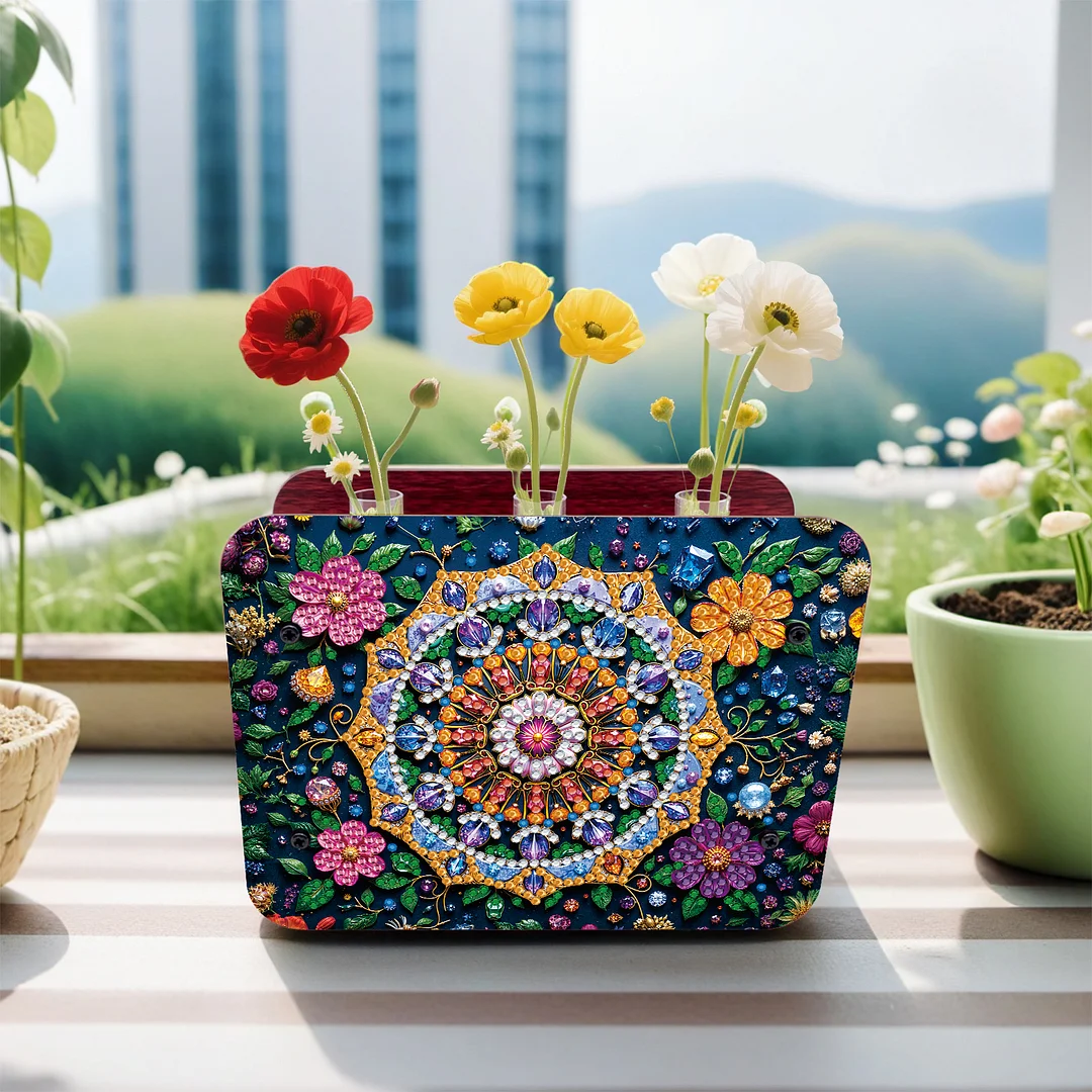 Mandala DIY Flower Vase Wooden Double Sided Desktop Diamond Art Kit Home Decor