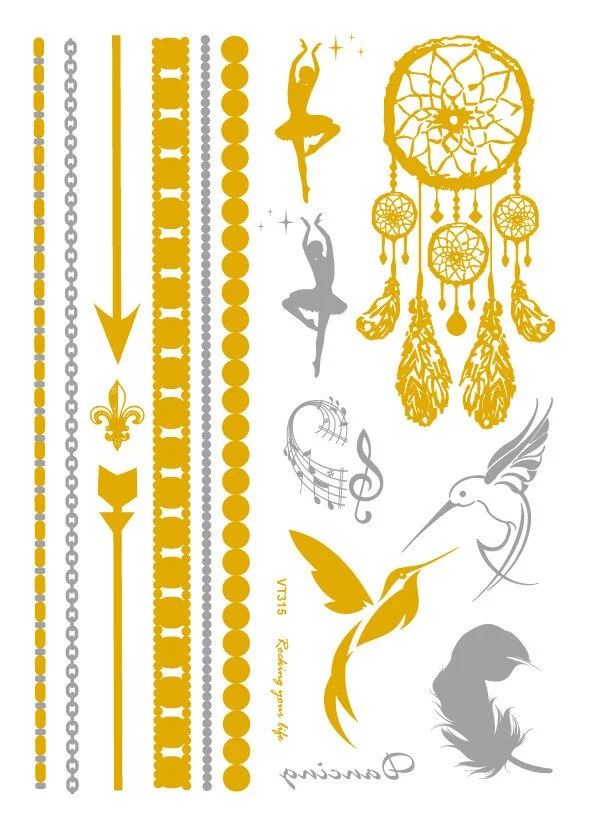 24 Kinds Metallic Bronzing Mandala Temporary Tattoo Sticker Glitter Gold Body Art Waterproof Disposable tatouage temporaire