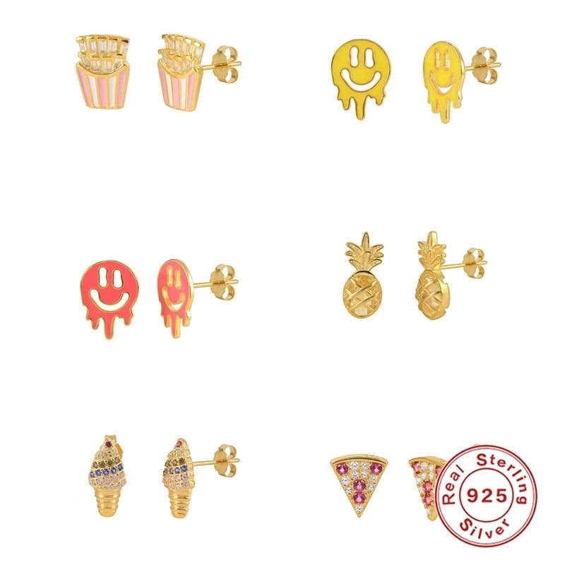 1 Pair 925 Sterling Silver Artificial Gemstones Fruit Ear Studs