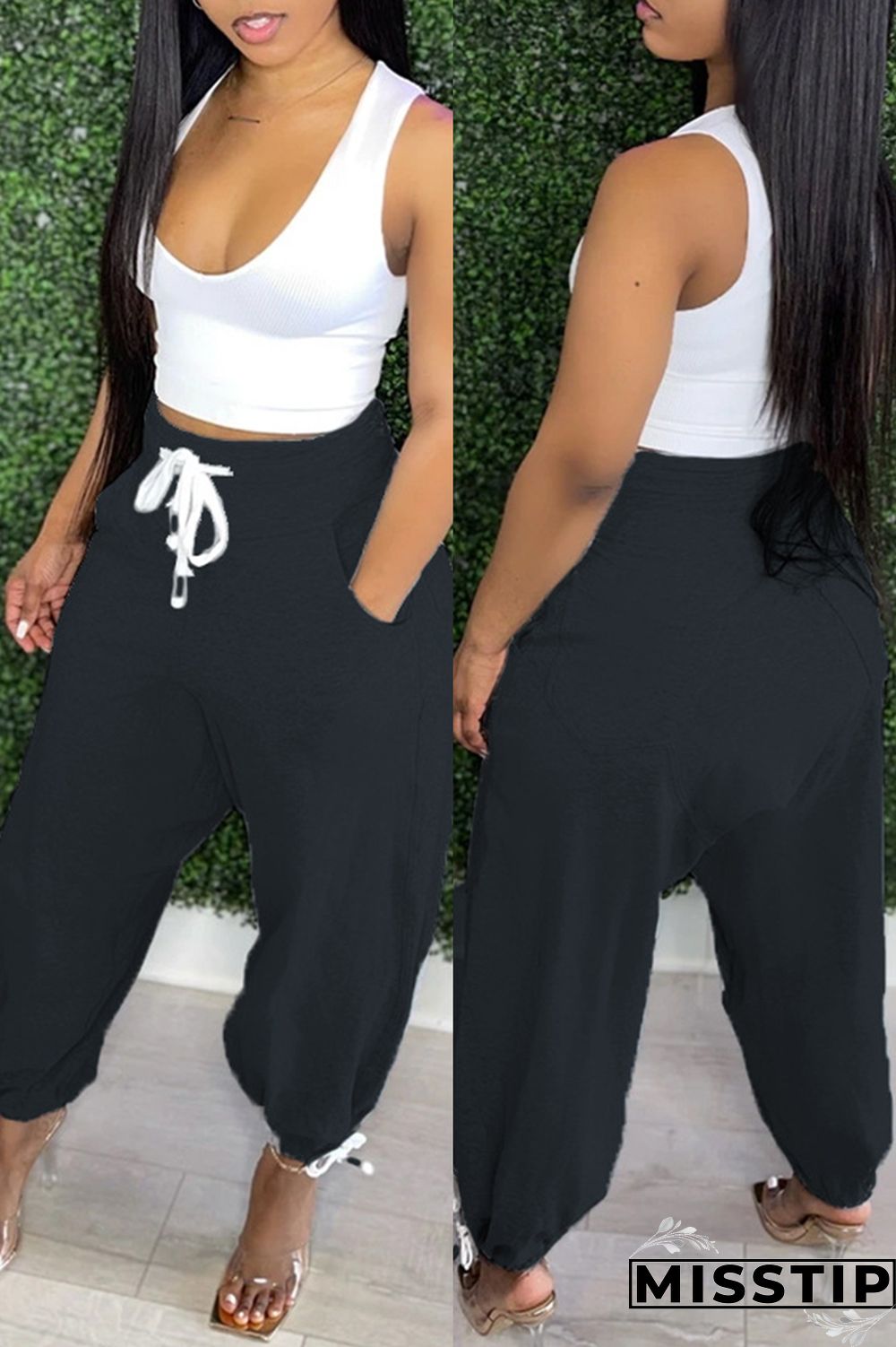 Grey Fashion Casual Solid Basic Mid Waist Harlan Trousers