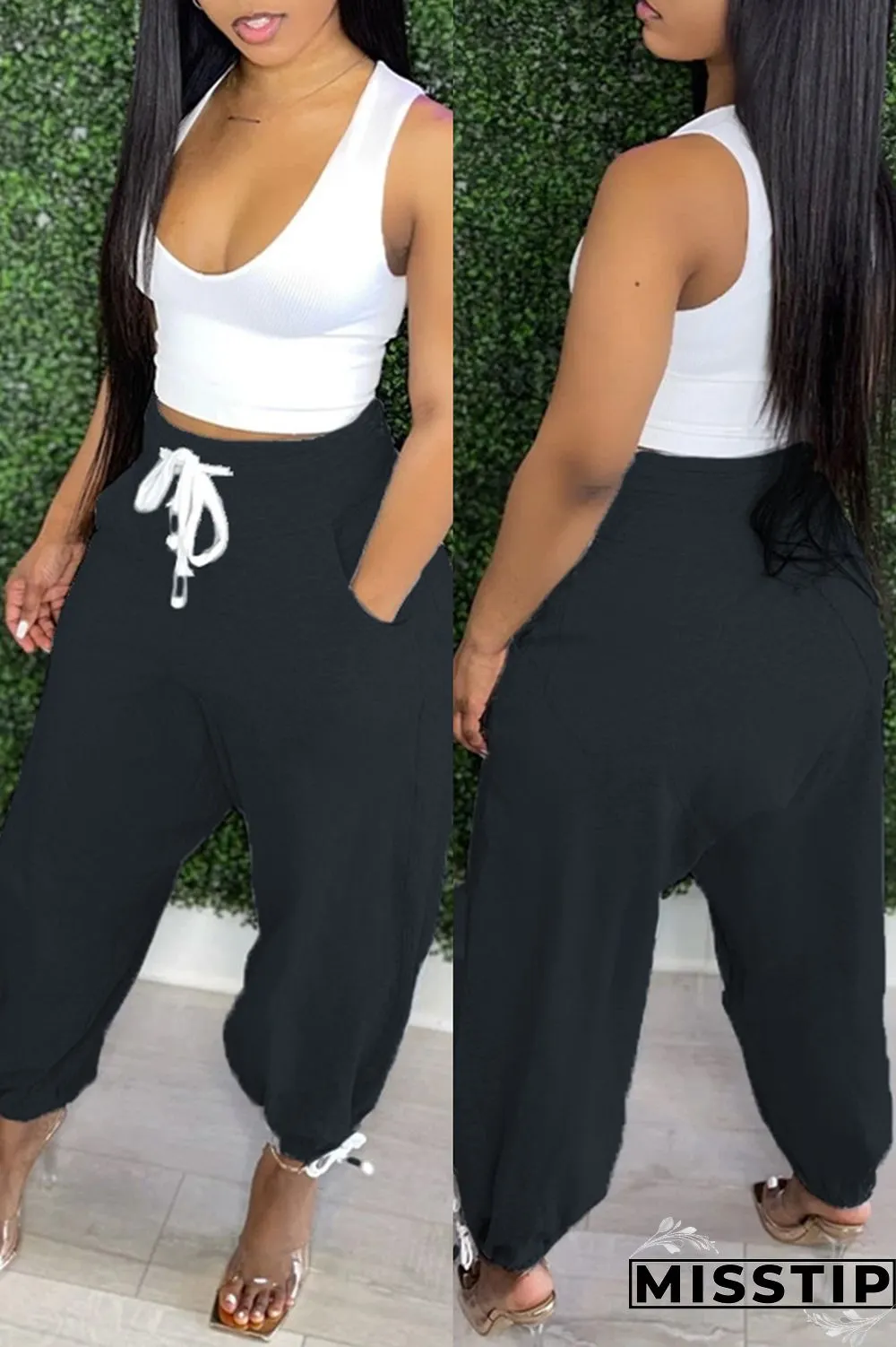 Grey Fashion Casual Solid Basic Mid Waist Harlan Trousers