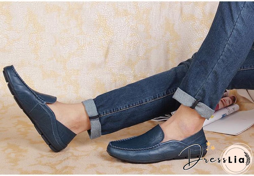 slip on casual men loafers mens moccasins shoes genuine leather men's flats shoes