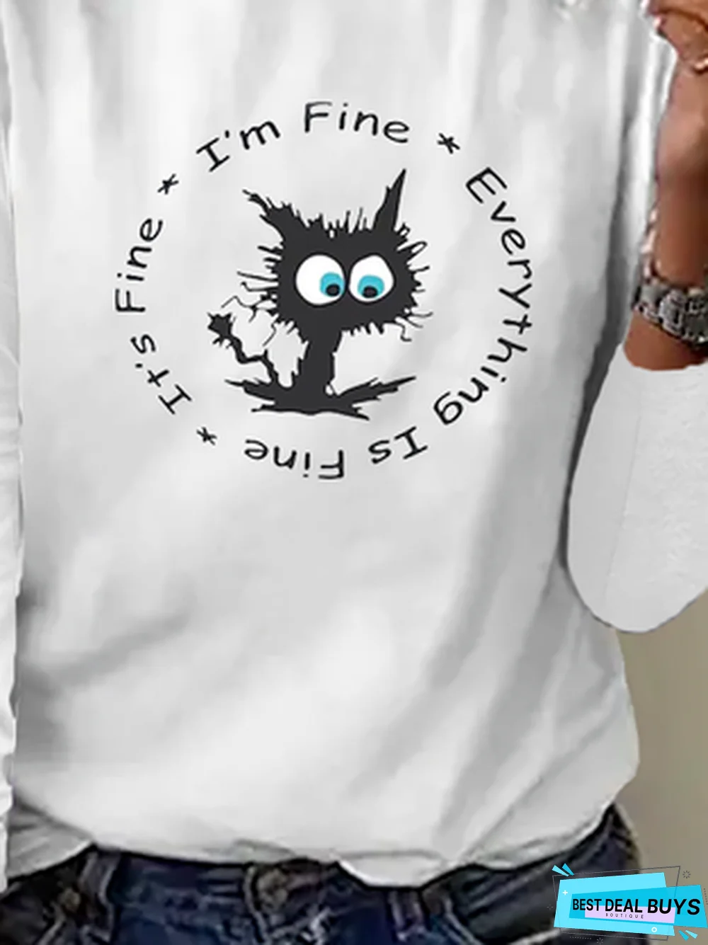 Casual Cat Printed Crew Neck T-Shirt