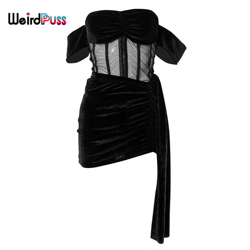 Weird Puss Sexy 2-Piece Sets Women Card Shoulder Strapless Tops+Irregular Tassel Mini Skirt Summer Trend Elastic Matching Suit