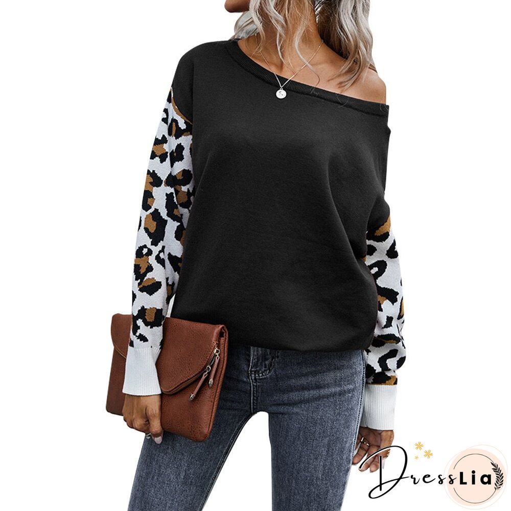 Sale Women Long Sleeve Leopard Printed Sweater Winter Female Casual Patchwork Knitted