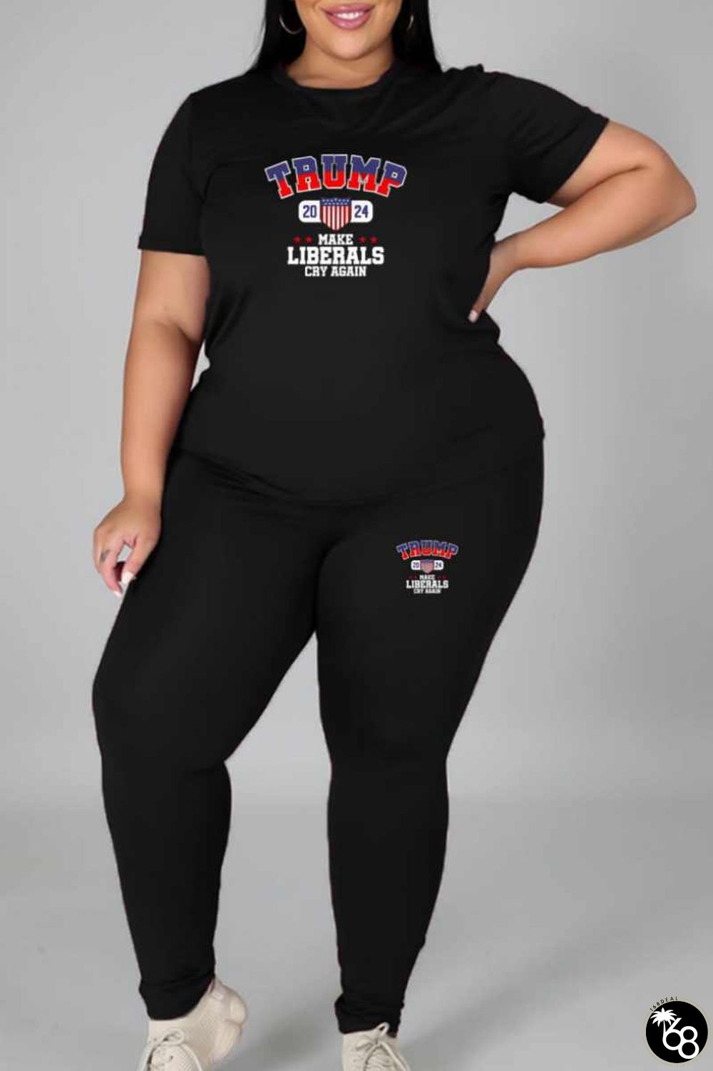 Casual Letter Print Basic O Neck Plus Size Two Pieces | 168DEAL