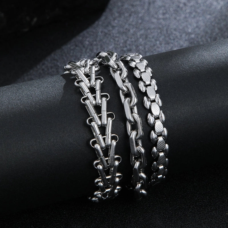New Men’s Hip Hop Style Stainless Steel Bracelet Punk Thick Straps Daily Wear Handmade Chain Ornament