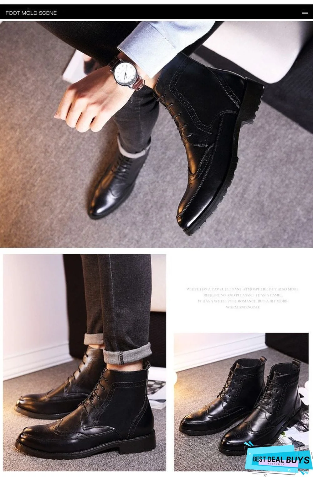 Men Pu Leather Ankle Oxford Boots British Style Male Casual Lace Up Derby Shoes Retro Carved Flower Brogue Shoes