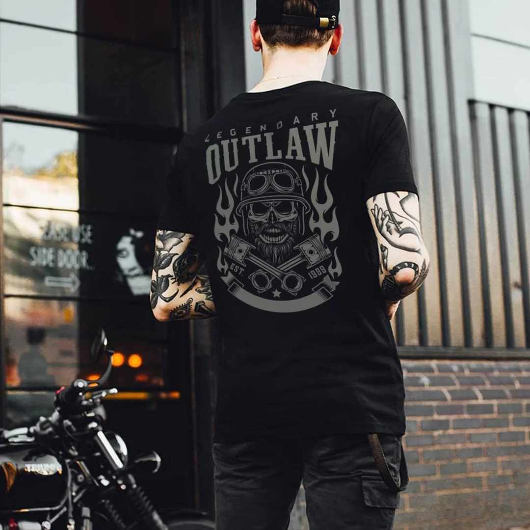 OUTLAW Skull Black Print T-shirt