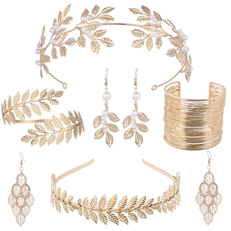 Baroque Gold Bridal Leaf Headband & Jewelry Set - Luxe Wedding Accessories