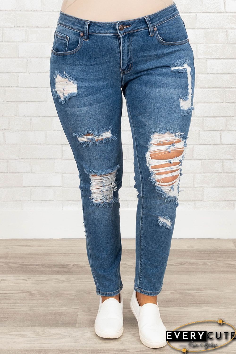 Blue Plus Size Distressed Ripped Skinny Jeans