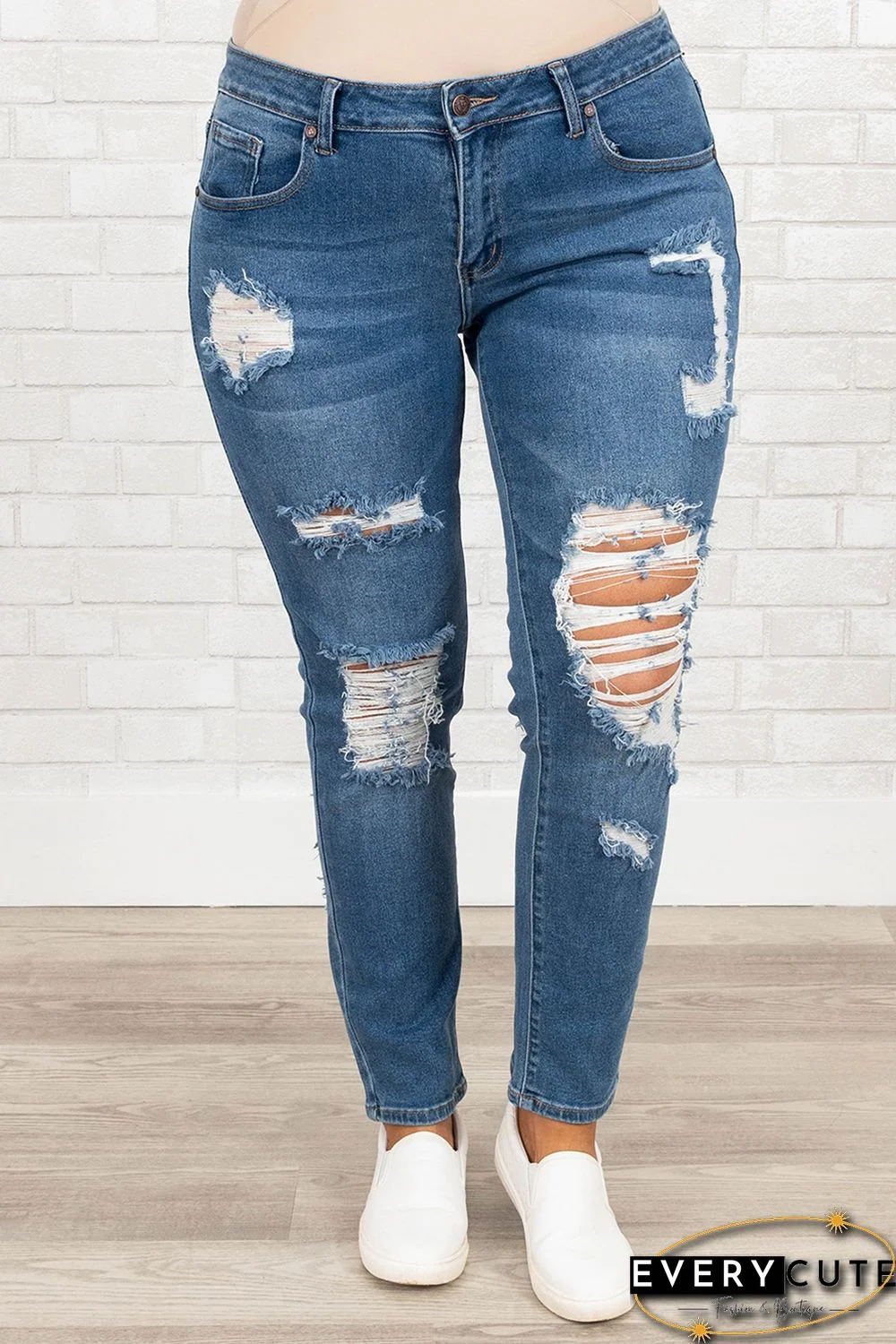 Blue Plus Size Distressed Ripped Skinny Jeans