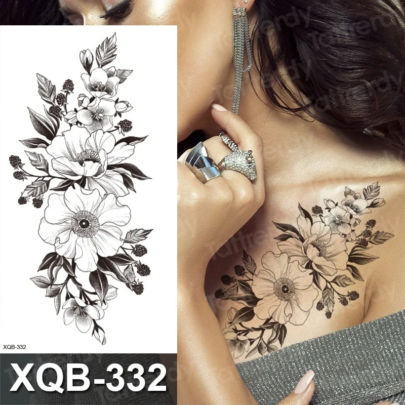 temporary tattoo flower snake dragon anime sexy body art stickers black lion skull tattoo sleeve for women men boys sexy decal