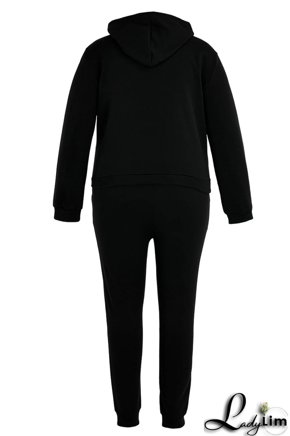 Pink Casual Print Patchwork Hooded Collar Plus Size Two Pieces