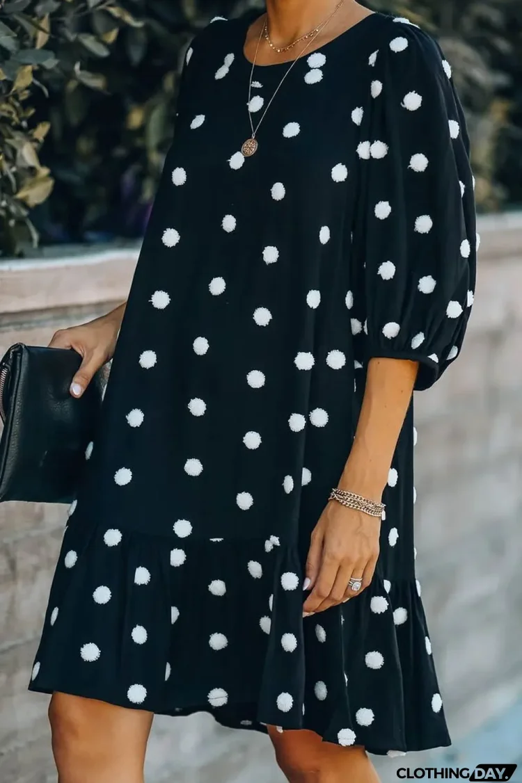 Polka Dot Round Neck Flounce Dress