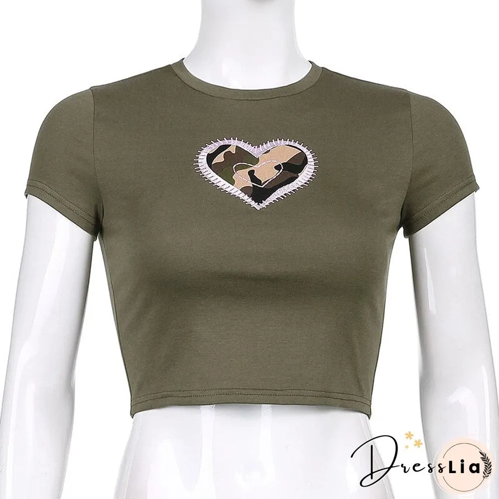 Womens White Short Sleeve Shirt Cropped Embroidery O-Neck Knitted T-Shirt