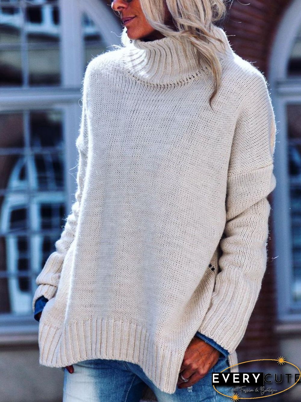 Shift Casual Knitted Solid Turtleneck Sweater