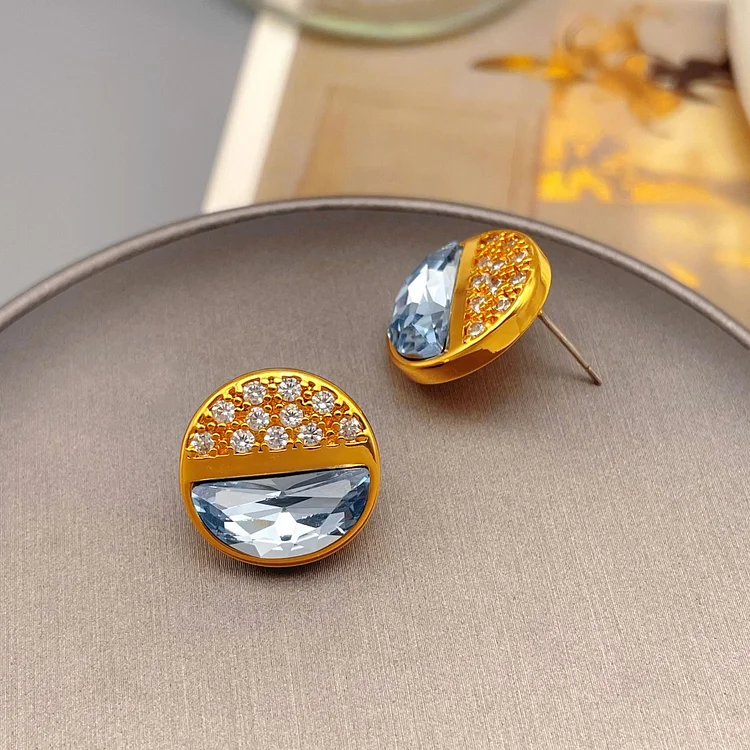Vintage delicate personality round glass crystal earrings