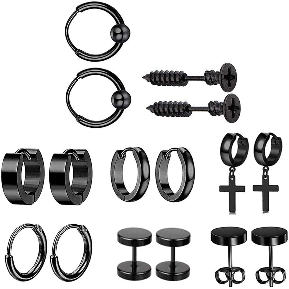 

8 Pairs Cross Stainless Steel Set Dumbbell Screw Earrings Black, 501 Original