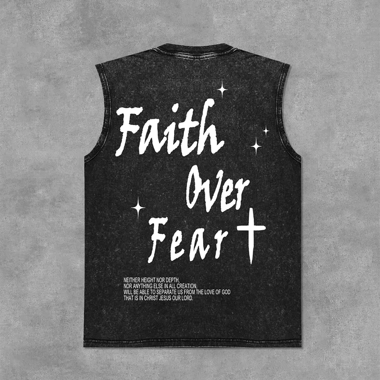 Faith Over Fear Bible Graphic Print Acid Washed Sleeveless Tank Top SOPULA