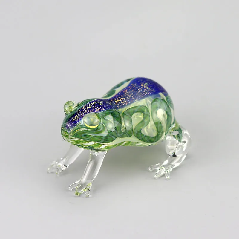 Blue Stripe Brown Body Toad Frog Glass Pipe with Clear Four Legs