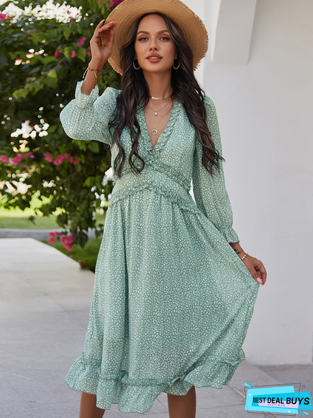 Spring and Summer V-Neck Minimalist Print Dress Girl