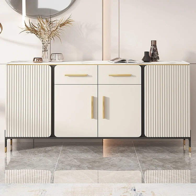 Homemys Modern Sideboard Stone Top Luxury Buffet With Stainless Steel