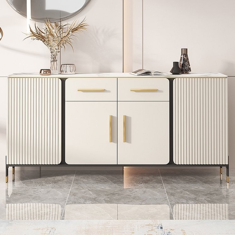 Homemys Modern Sideboard Stone Top Luxury Buffet With Stainless Steel