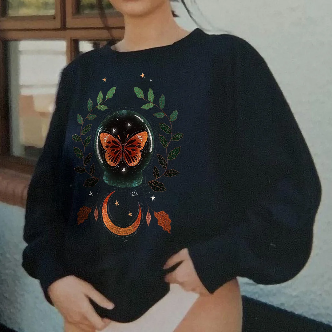   Vintage Butterfly Moon Floral Print Women's Casual Sweatshirt - Neojana