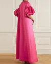 Satin round neck puff sleeve mid-sleeve oversize robe dress