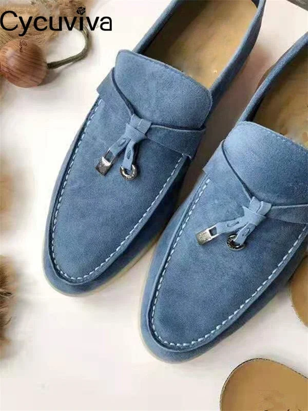 Hot Sale Kidsuede Women Flat Shoes Hanged Metal Loafers Ladies Shoes Woman Slip-on Casual Walk Shoes For Women