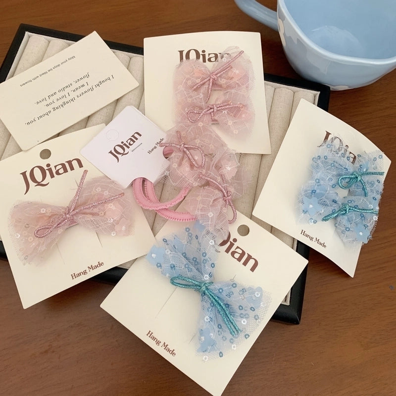 Women’s Cute Sweet Korean Style Bow Knot Gauze Sequins Handmade Lace Hair Clip Hair Tie