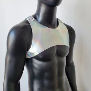 pornhint Pornhint Holographic Man Fetish Harness,Mens Leather Harness,Leather Chest Harness,BDSM Harness,Gay Harness,Burning Man Outfits,Rave Festival Outfit