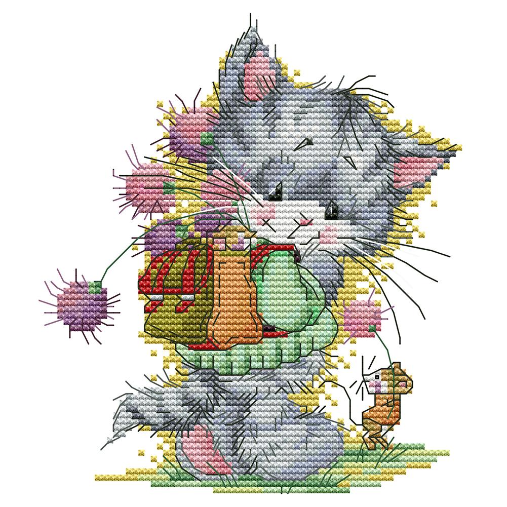 

Cat And Mouse - 14CT Stamped Cross Stitch - 17*19cm, 501 Original