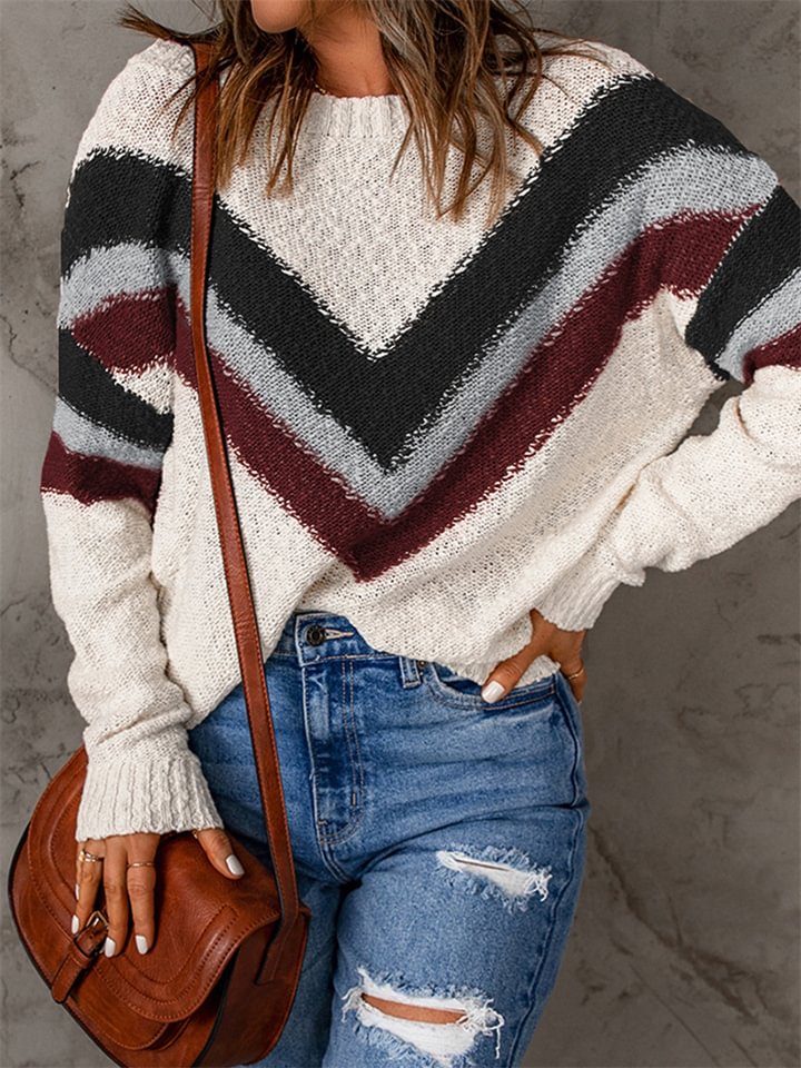 Women's Round Neck Casual Long Sleeved Sweater