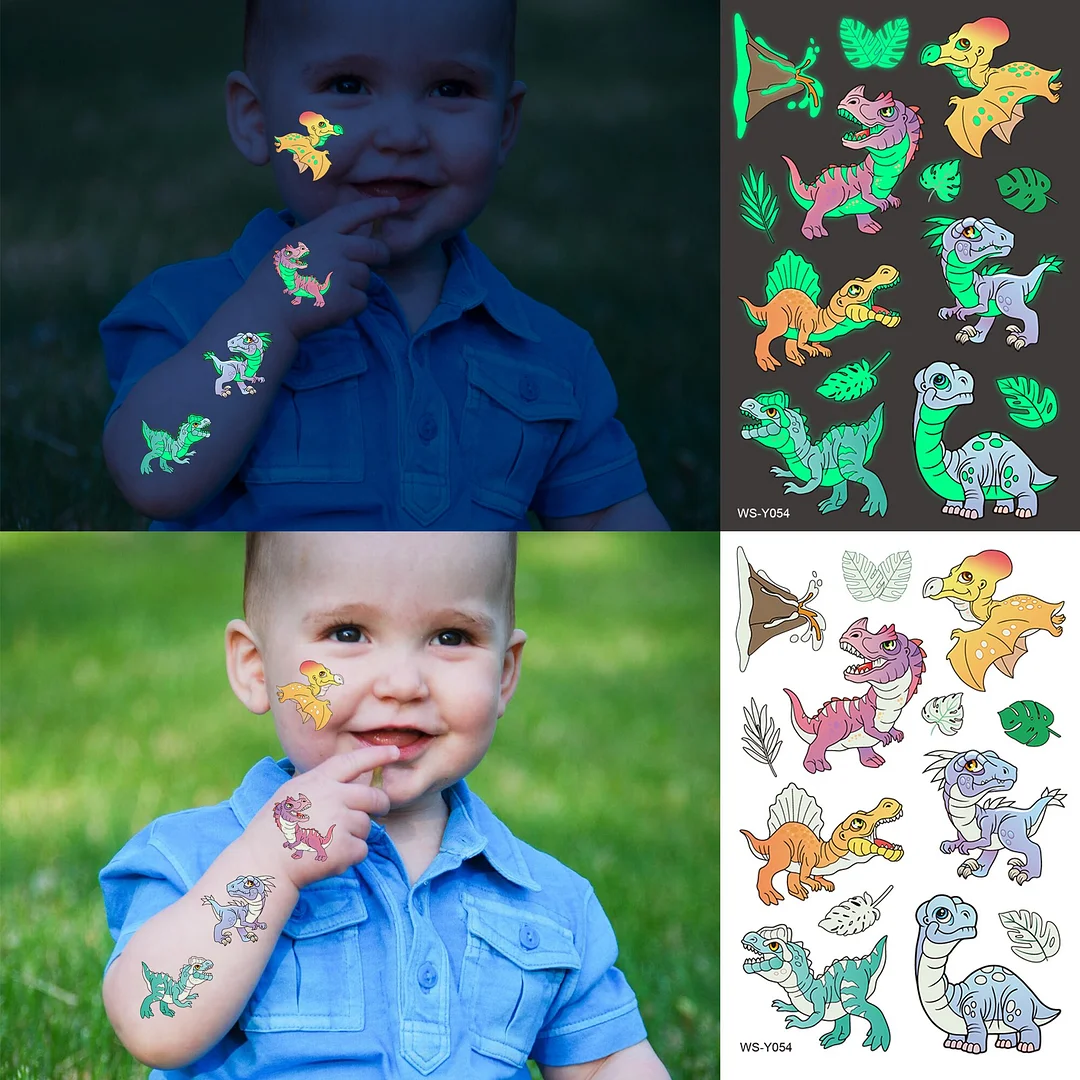 Sdrawing Glow In The Dark Temporary Tattoos For Kids Boys Kids Fake Luminous Tattoo Flash Animal Cartoon Party Favor Set Glowing Zoo