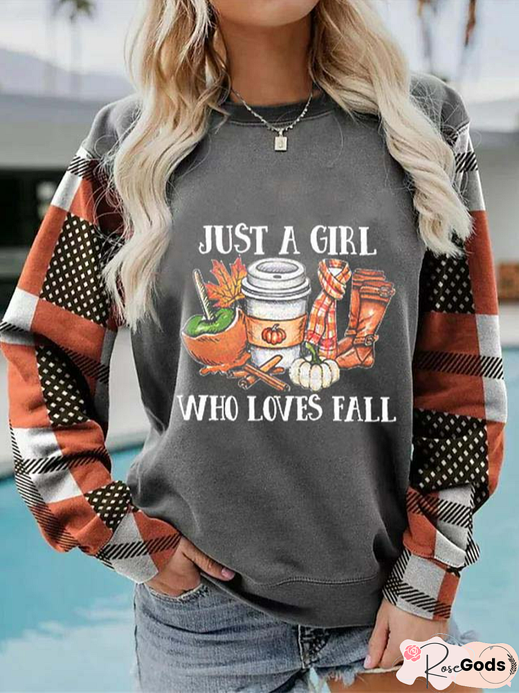 Women Casual Plaid Autumn Polyester Loose Crew Neck Regular Size Sweatshirts