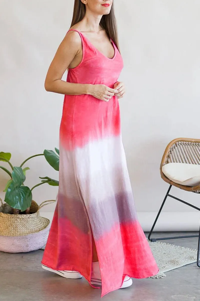 Gradient Color Slit Sleeveless Maxi Dress