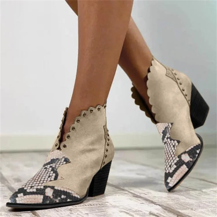 WDHKUN 2021 Female Autumn Winter Rivet Leather Cowboy Ankle Boots Women Wedge High Heel Booties Snake Print Botas Mujer