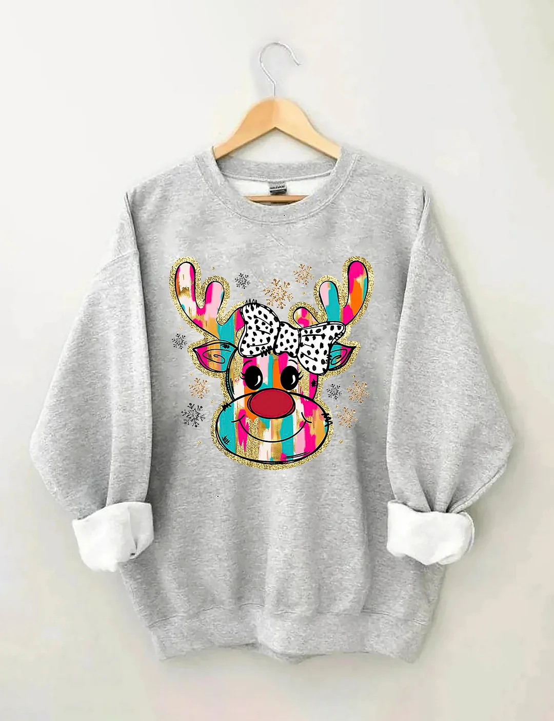 Colorful Glitter Christmas Reindeer Sweatshirt