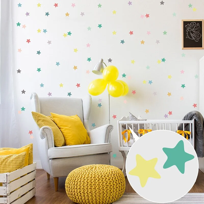 Colored fivepointed star Wall sticker Kids rooms Baby room Decorative wall vinyl Waterproof Detachable Home decor