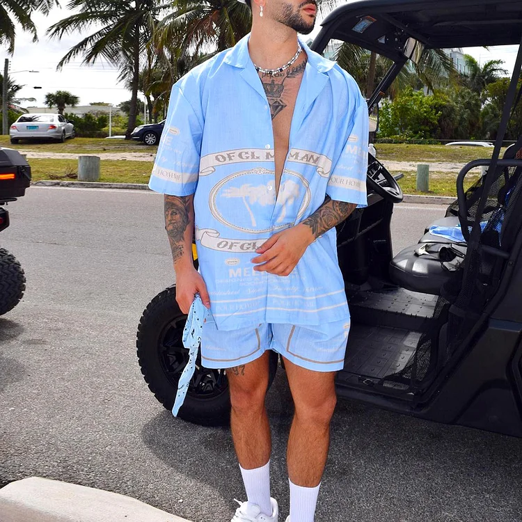 Broswear Light Blue Summer Vibes Beach Shirt And Shorts Co-Ord