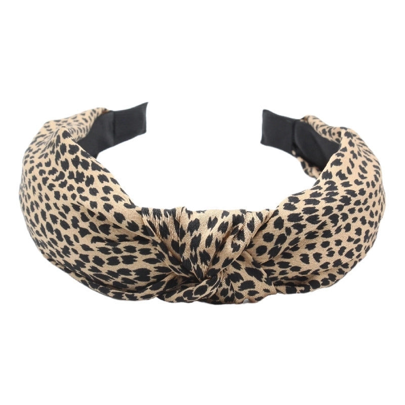 European And American Cross-border Retro Leopard-print Wide-brimmed Fabric Headband Summer New Cross Knot Elegant Simple Fashion Headband