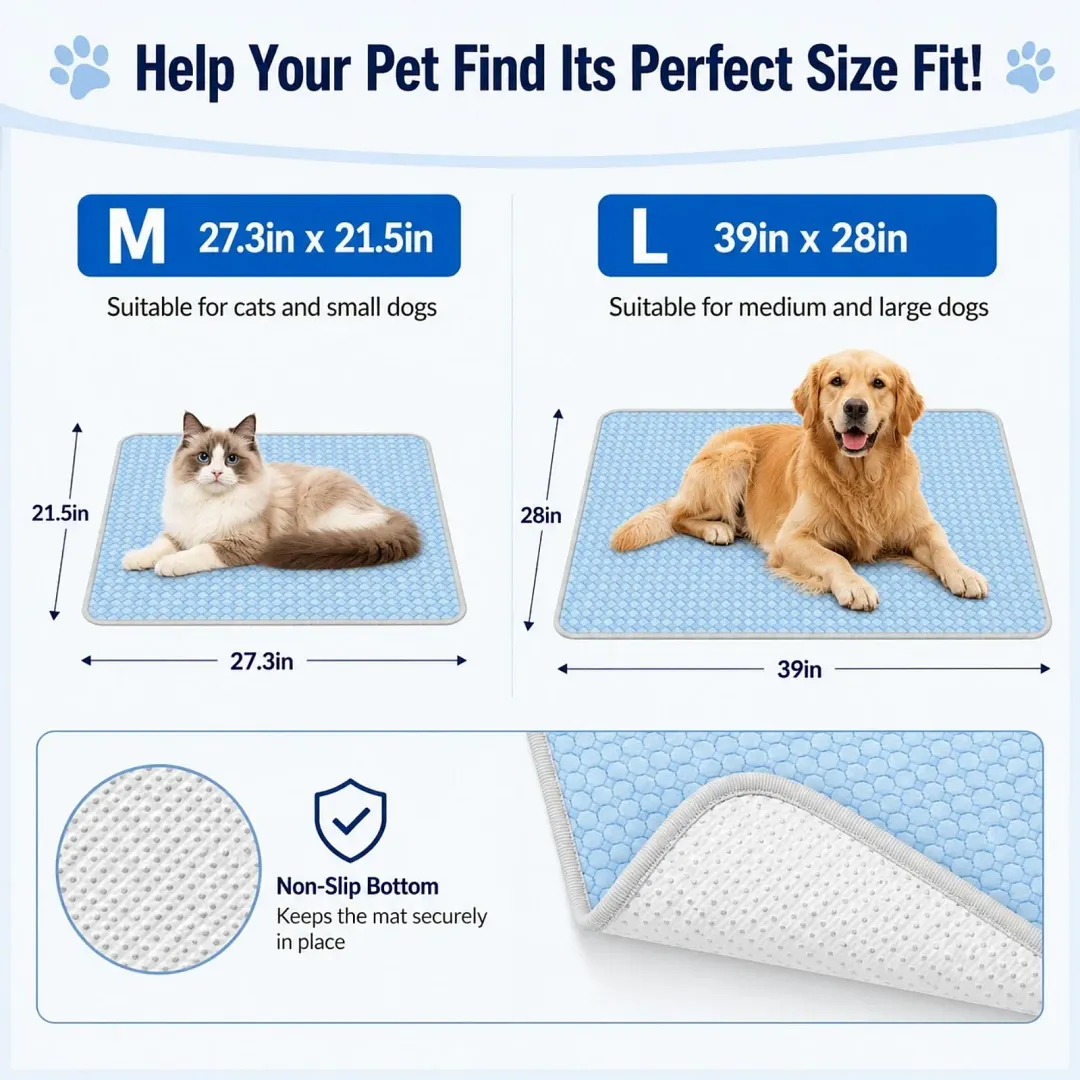 BEBANG Dog Cooling Mat, 39 x 28&ldquo; Self-Cooling No-Gel Pet Cooling Pad for large Medium Dogs, Non-Slip Summer Cool Mat for Dog Crate Bed Car(L)