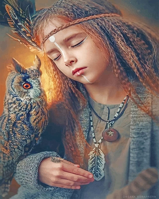 

Owl Red Indian Girl Style – Paint By Numbers - 40*50CM, 501 Original