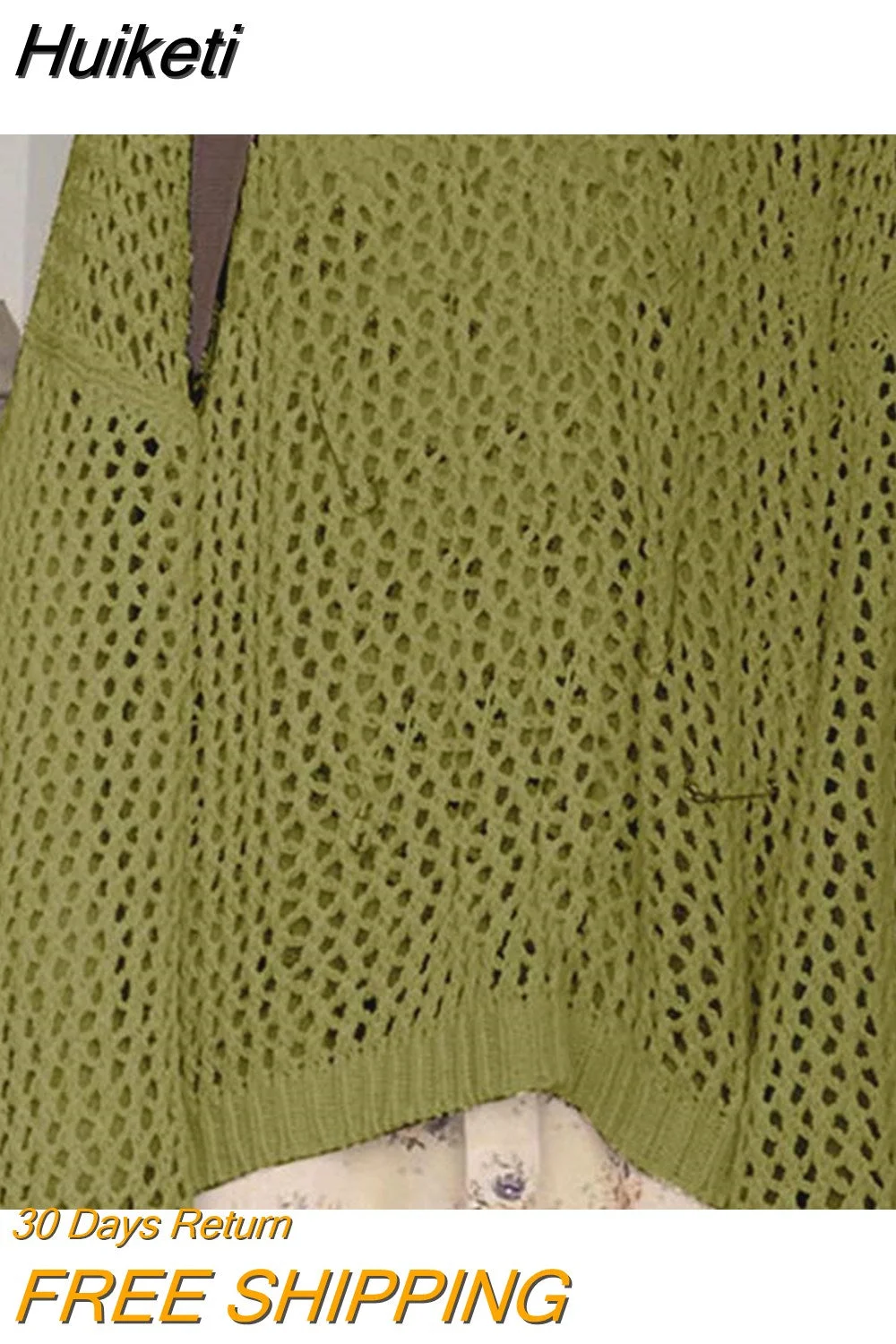 Huiketi Women Hollow Out Crochet Sweater Vintage Fairycore Grunge Smock Knit Pullovers Fishnet Bathing Suit Cover Ups Swimwear