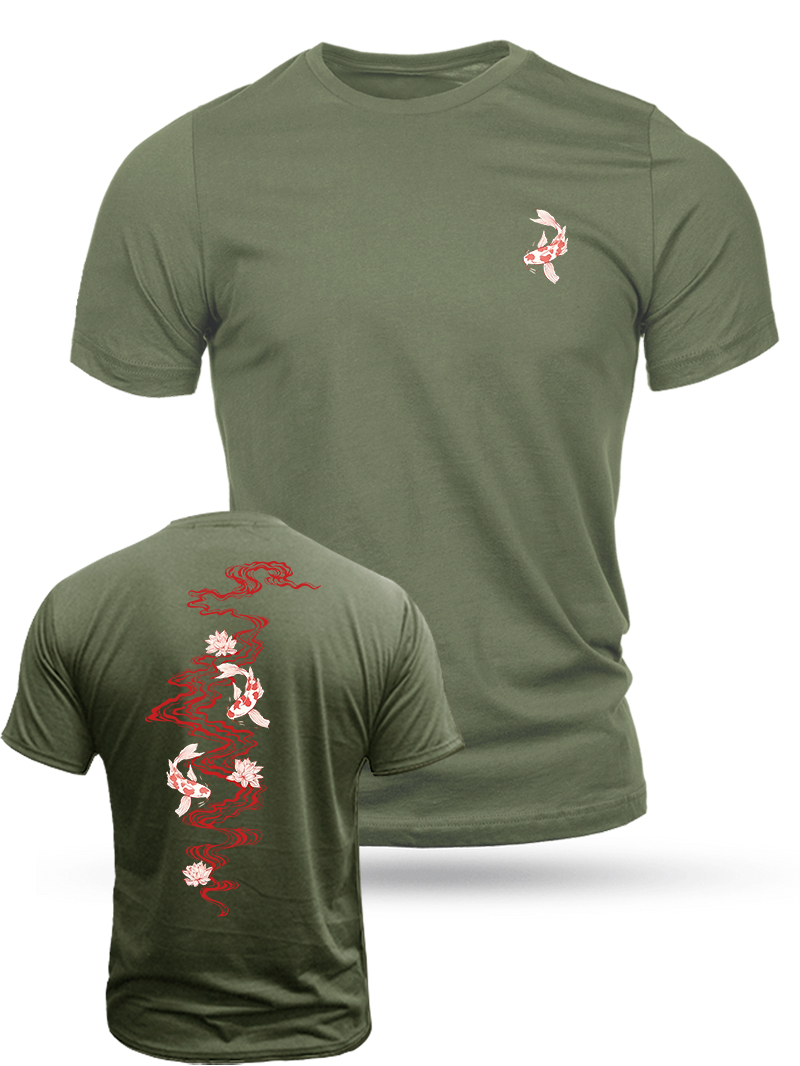 Men's Red River Sakura Koi Print Casual Short Sleeve T-shirt