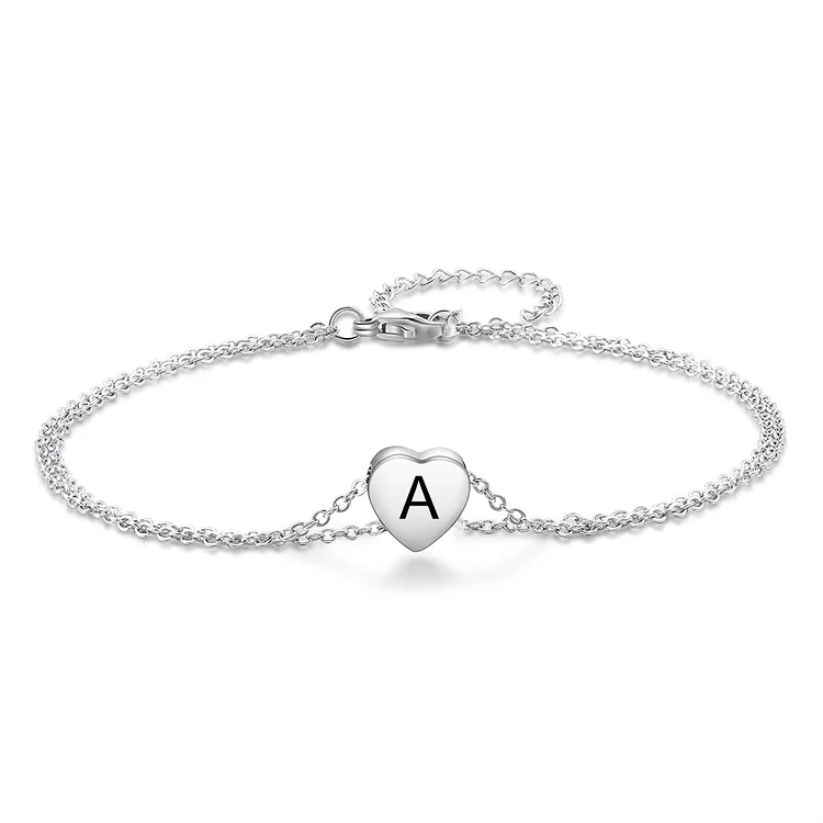 Personalized Heart Anklet Custom Name Silver Ankle Bracelet for Women